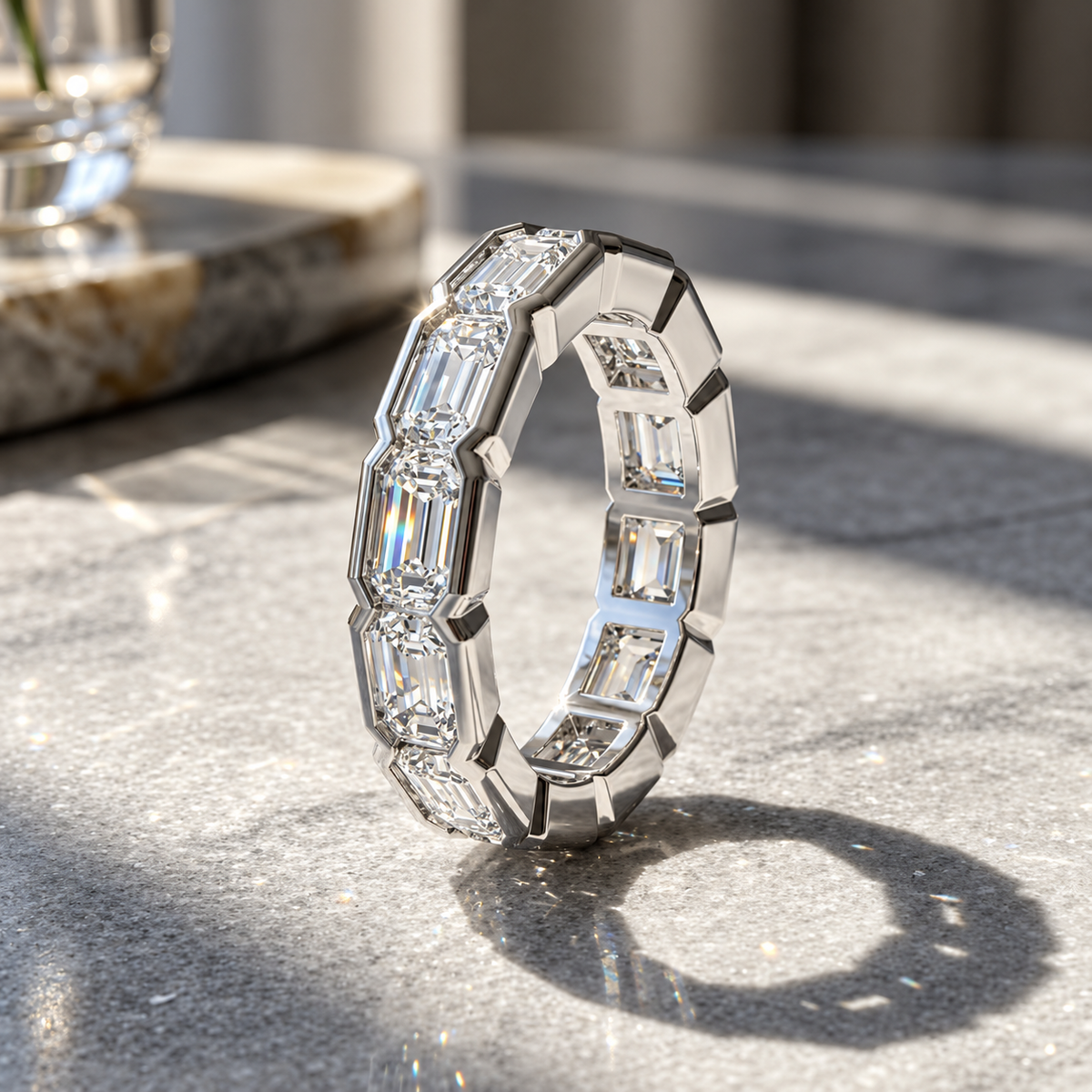 3mm Full Eternity Emerald Cut Moissanite Band