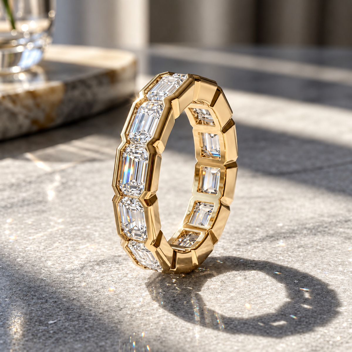 3mm Full Eternity Emerald Cut Moissanite Band