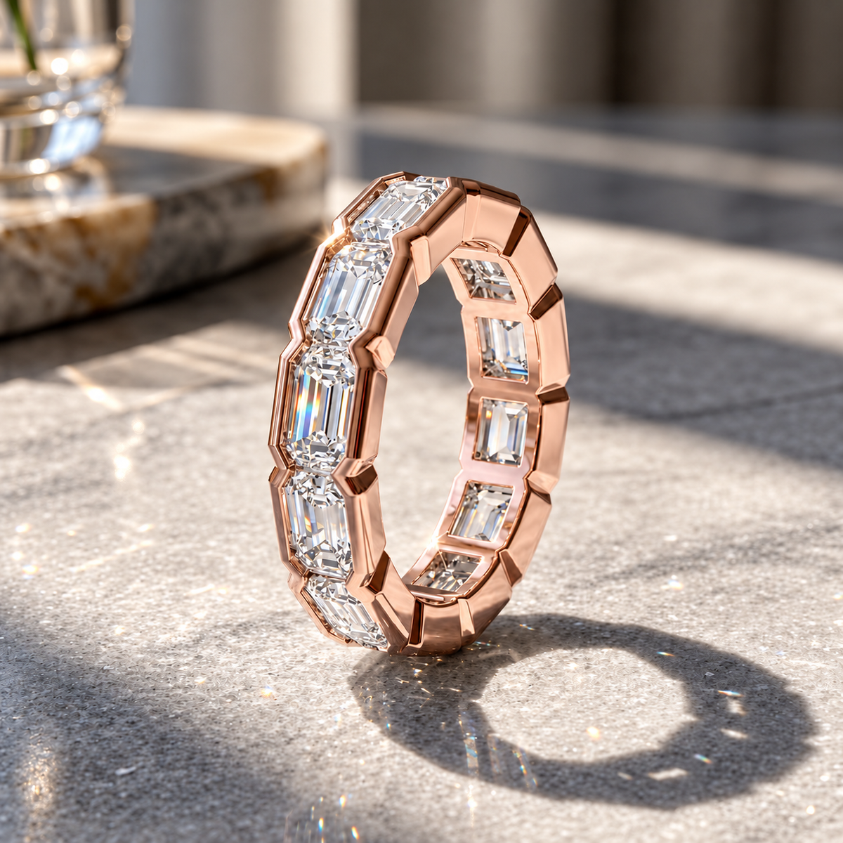 3mm Full Eternity Emerald Cut Moissanite Band
