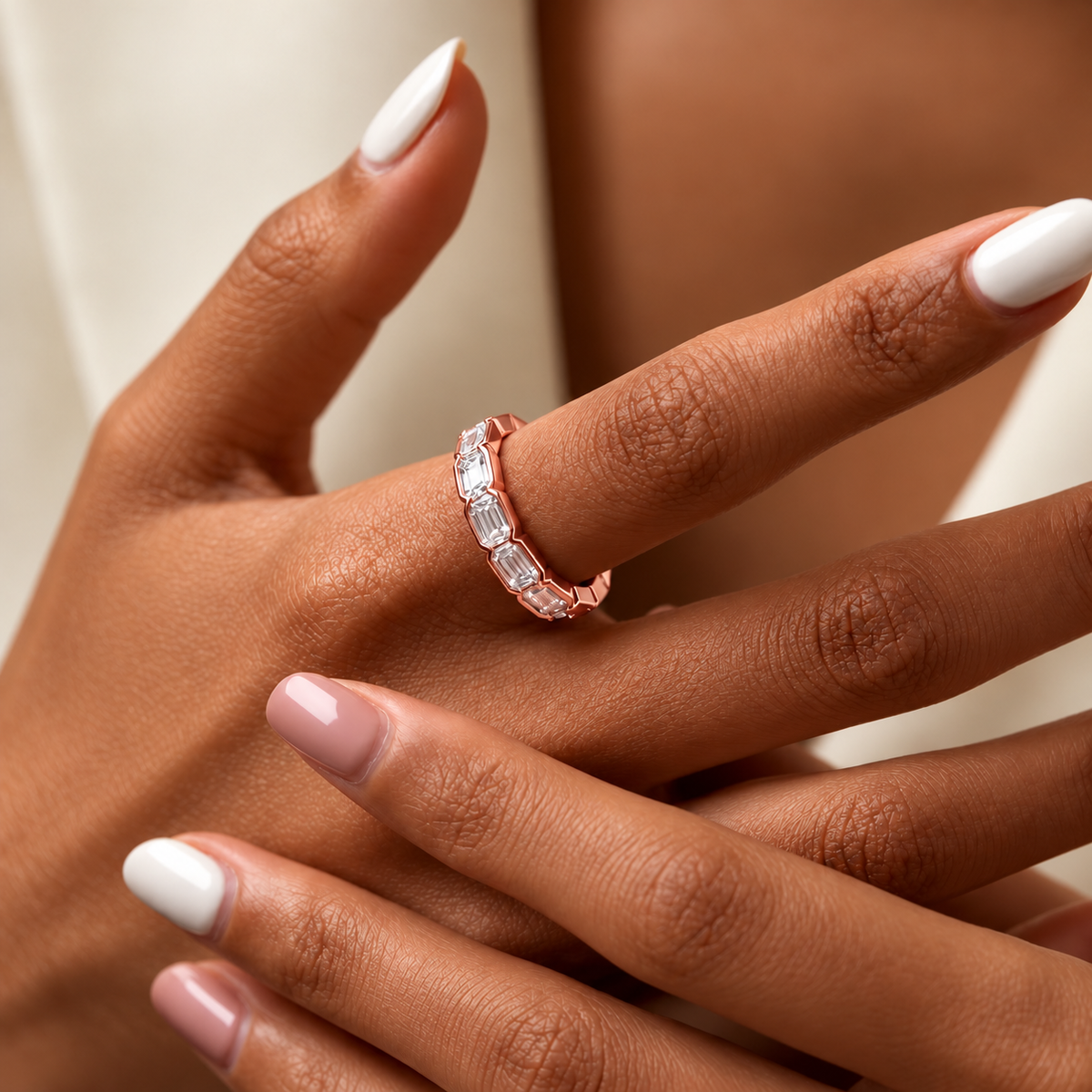 3mm Full Eternity Emerald Cut Moissanite Band
