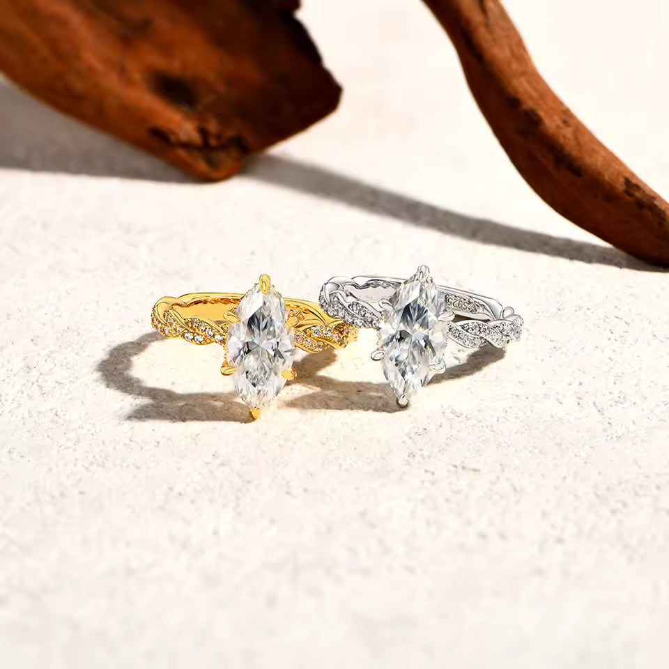 3 Carat Marquise Cut Moissanite Ring with Twisted Band