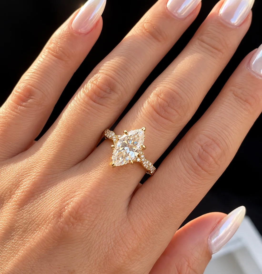 2 Carat Marquise Cut Moissanite Ring with Woven Intertwined Band