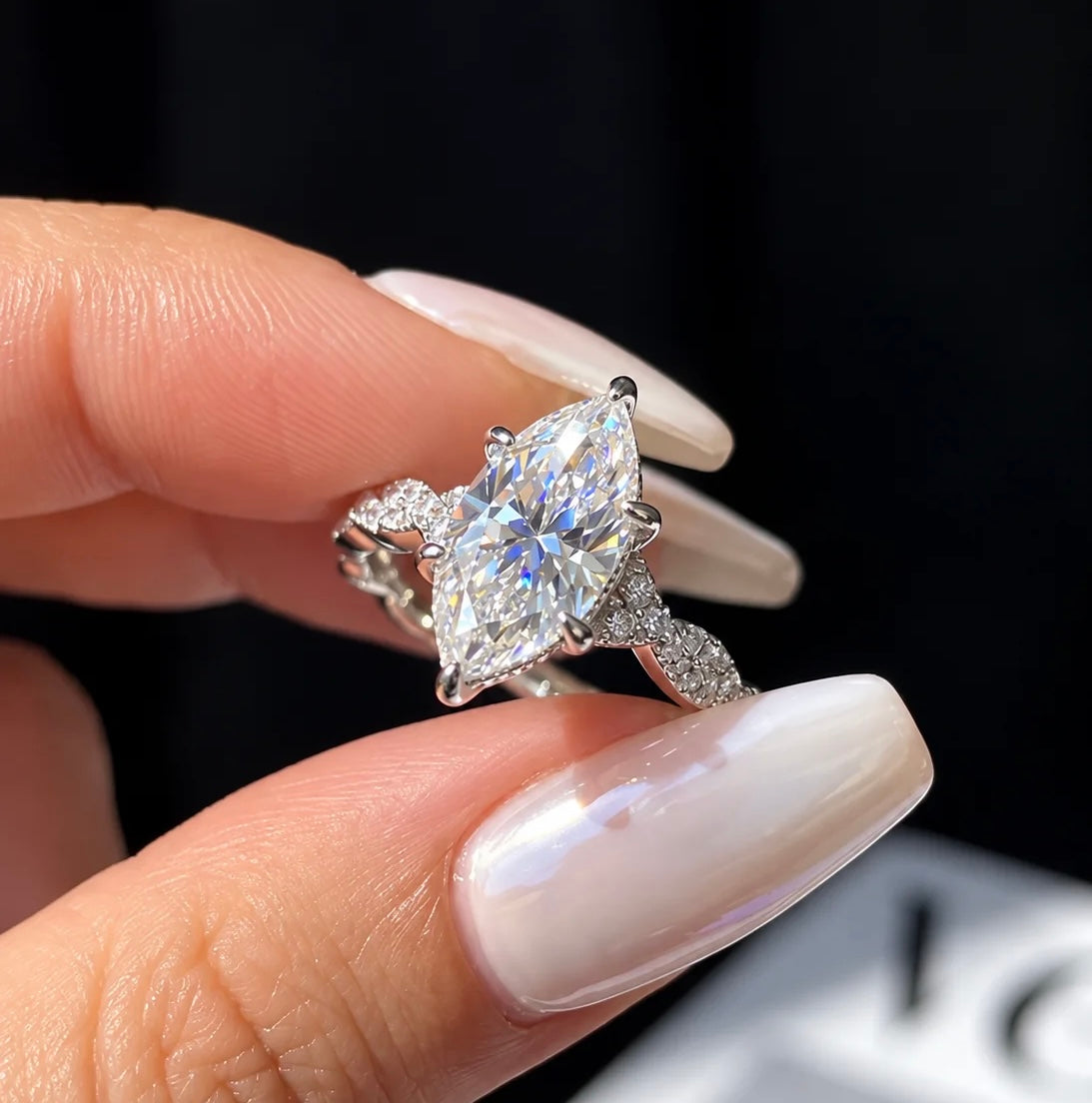 2 Carat Marquise Cut Moissanite Ring with Woven Intertwined Band