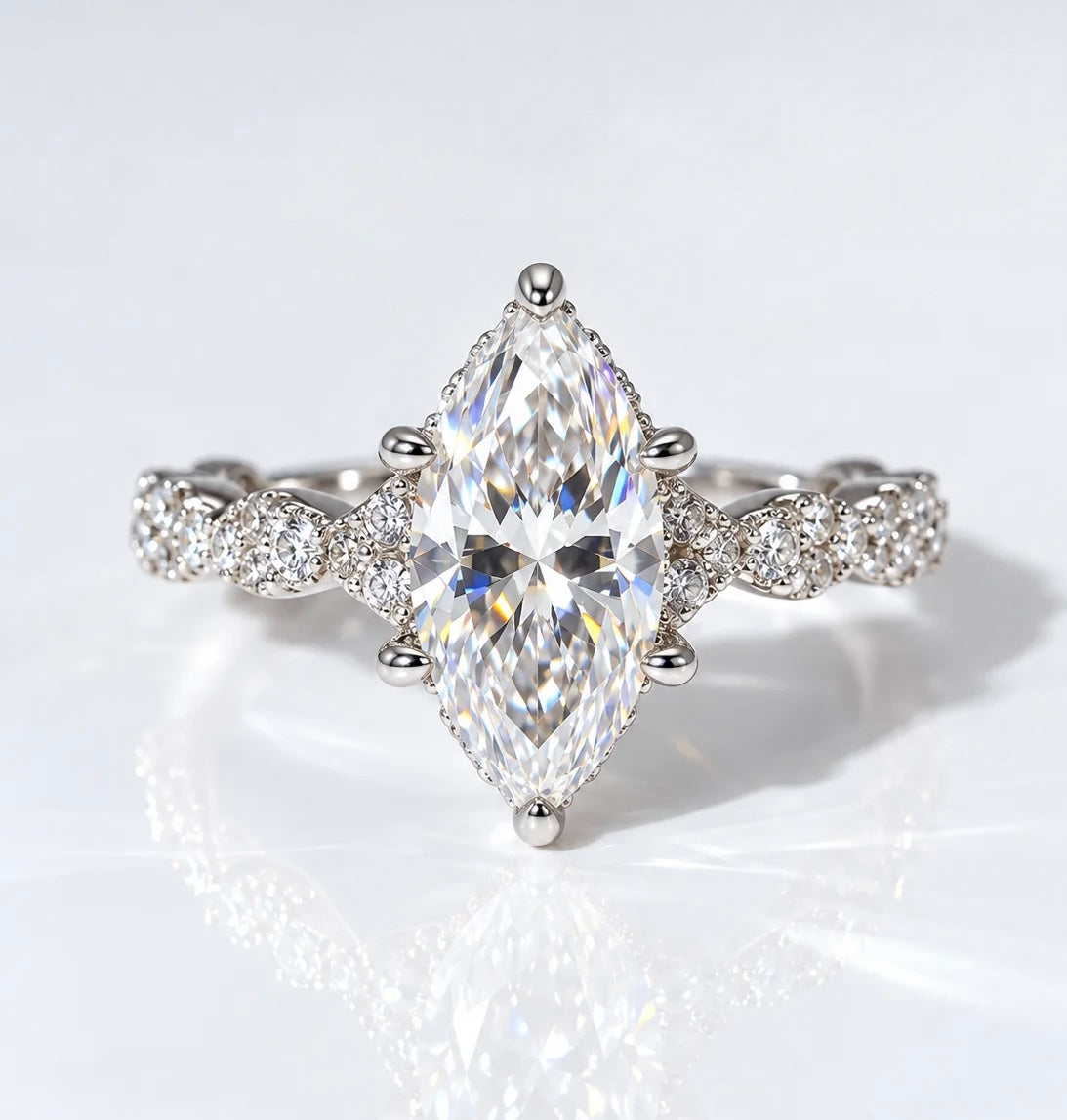 2 Carat Marquise Cut Moissanite Ring with Woven Intertwined Band