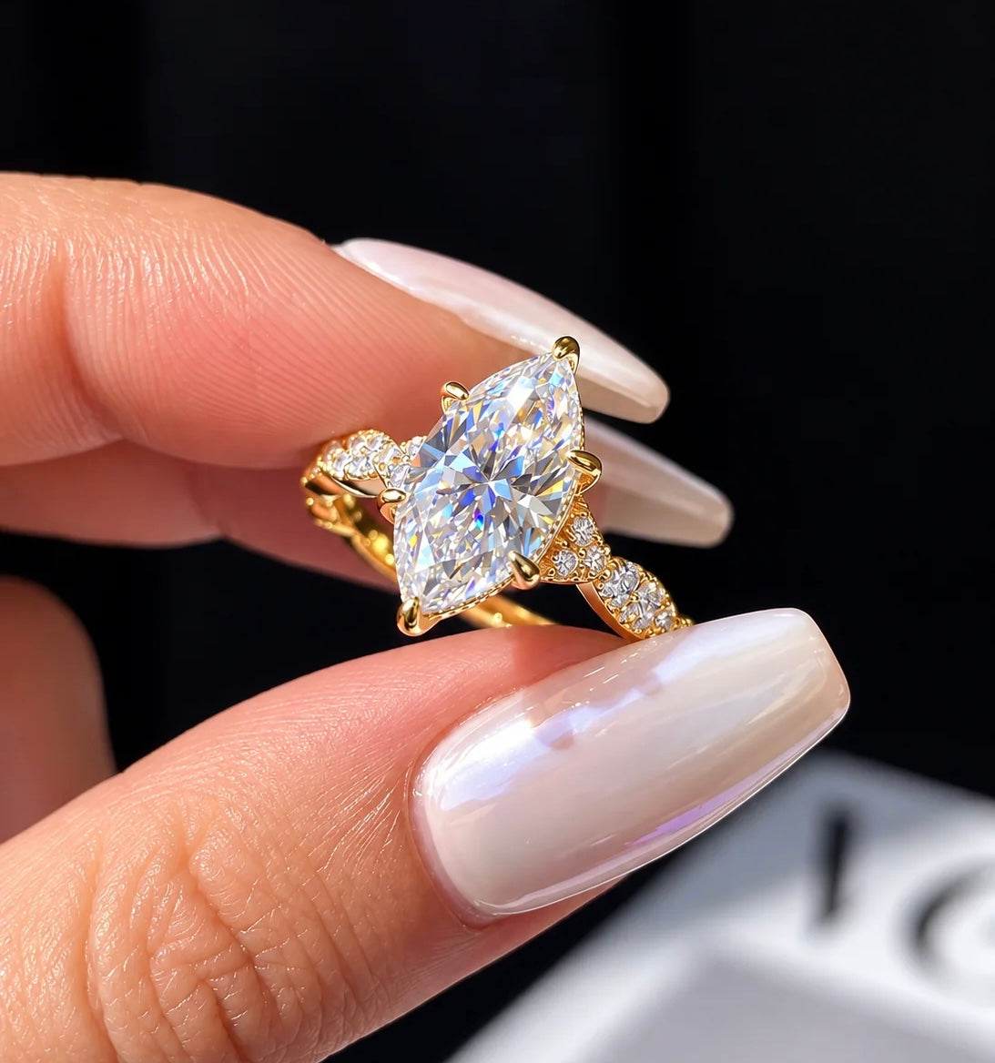 2 Carat Marquise Cut Moissanite Ring with Woven Intertwined Band
