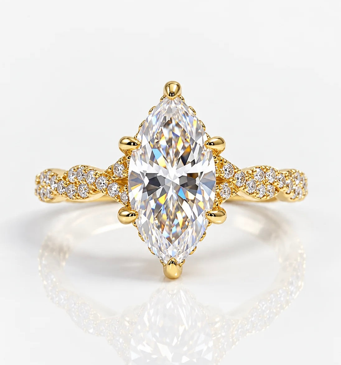 2 Carat Marquise Cut Moissanite Ring with Woven Intertwined Band