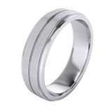 Men's Brushed Raised-Center Grooved Polished Sides Wedding Ring