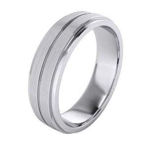Men's Brushed Raised-Center Grooved Polished Sides Wedding Ring