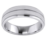 Men's Brushed Raised-Center Grooved Polished Sides Wedding Ring