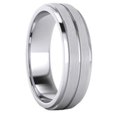 Men's Brushed Raised-Center Grooved Polished Sides Wedding Ring