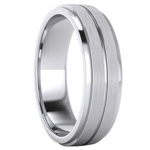 Men's Brushed Raised-Center Grooved Polished Sides Wedding Ring