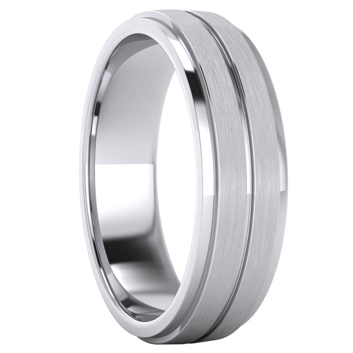Men's Brushed Raised-Center Grooved Polished Sides Wedding Ring