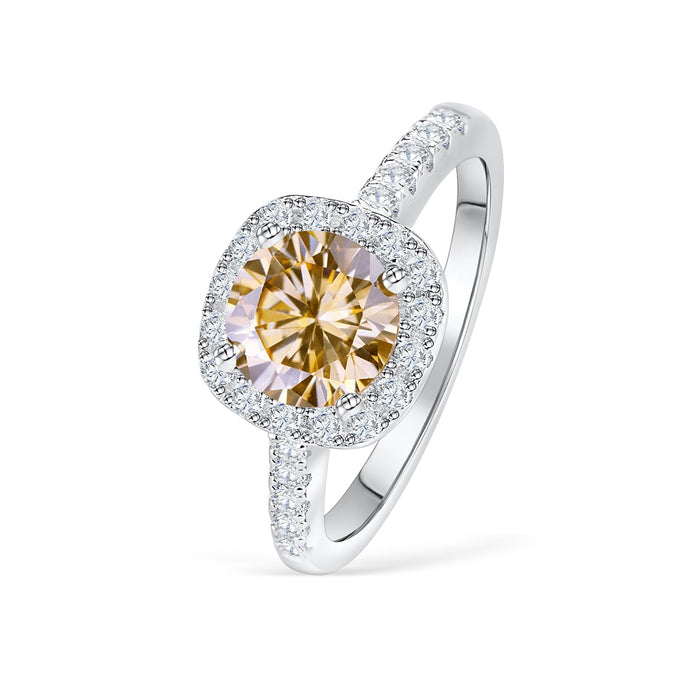 Simulated Morganite Round Halo Engagement Ring