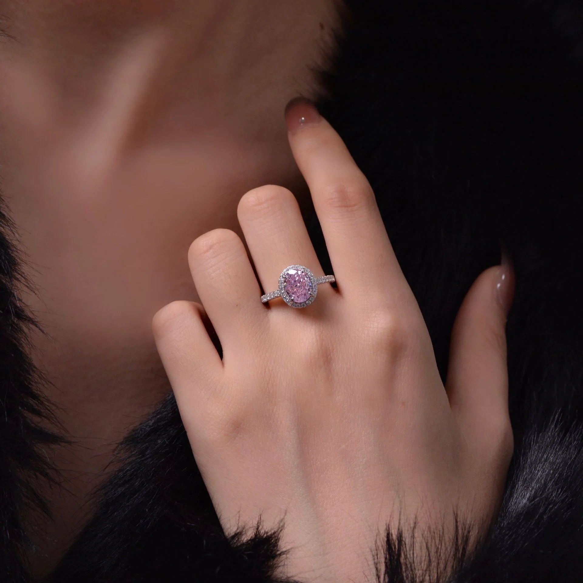 Simulated Sapphire Round Halo Engagement Ring