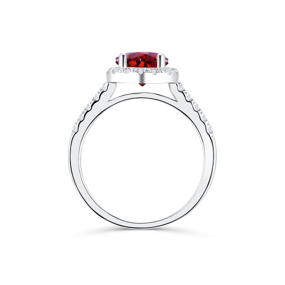 Simulated Ruby Round Halo Engagement Ring