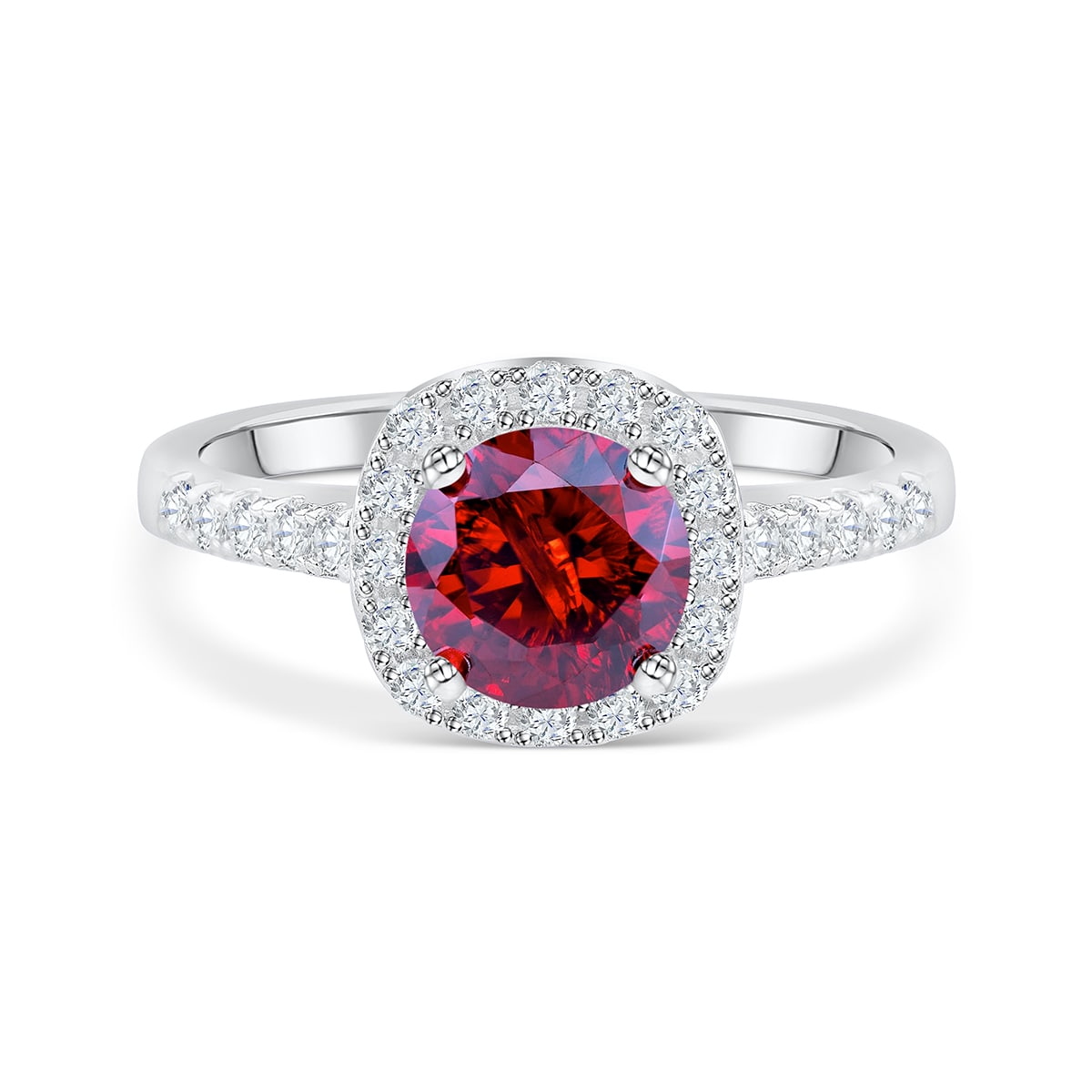 Simulated Ruby Round Halo Engagement Ring