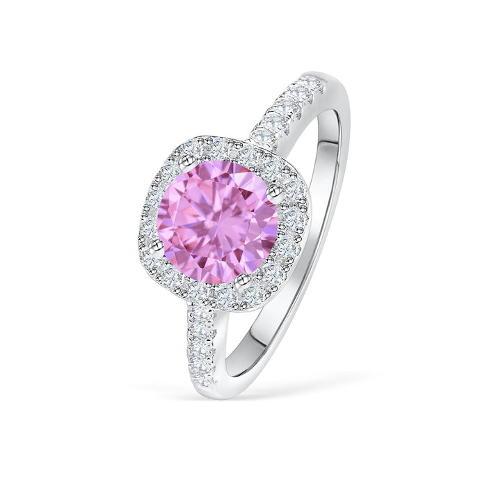 Simulated Sapphire Round Halo Engagement Ring