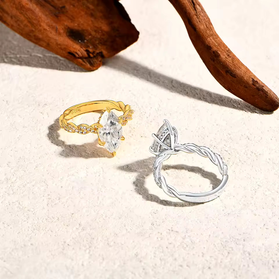 3 Carat Marquise Cut Moissanite Ring with Twisted Band