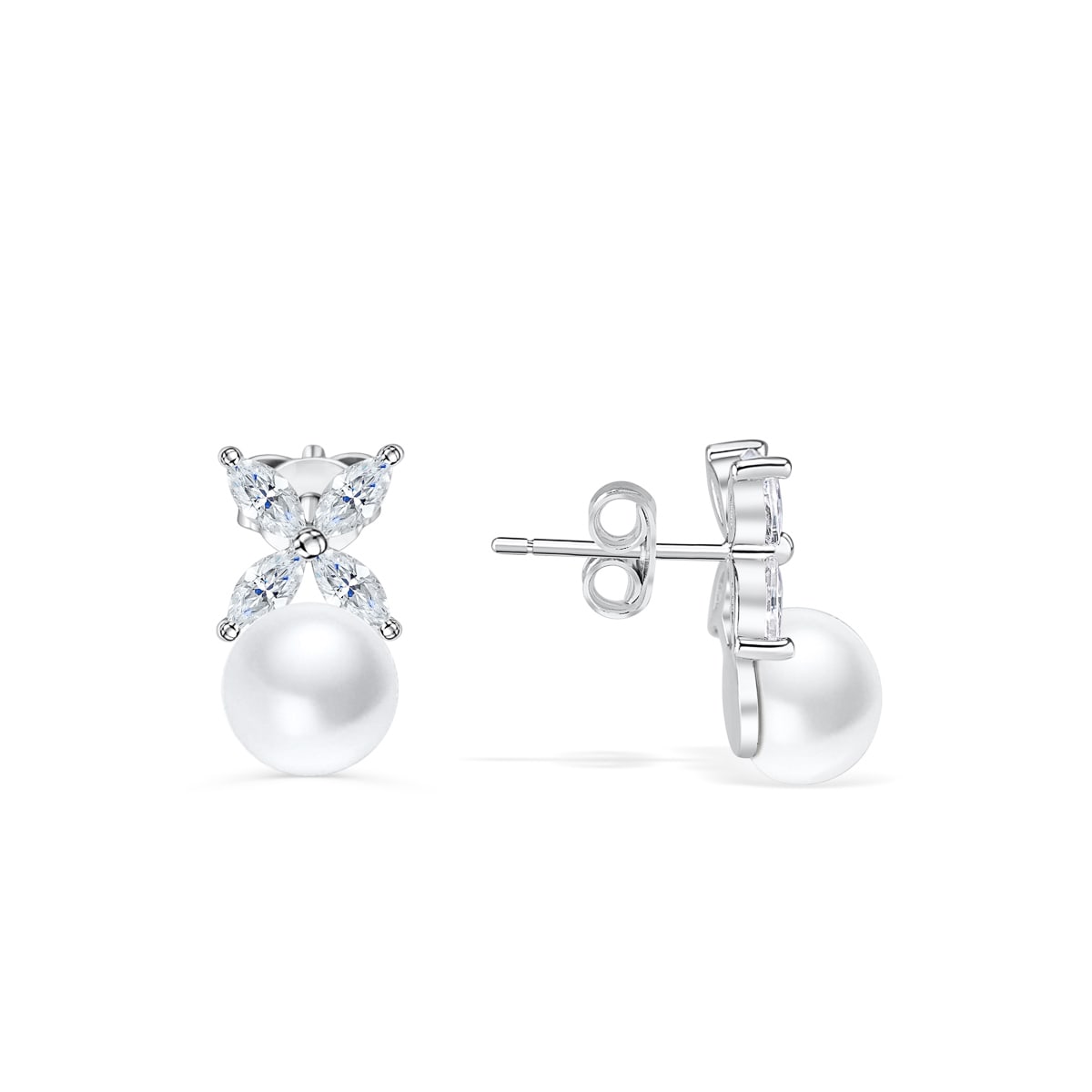 Marquise Floral Pearl Bridal Earrings