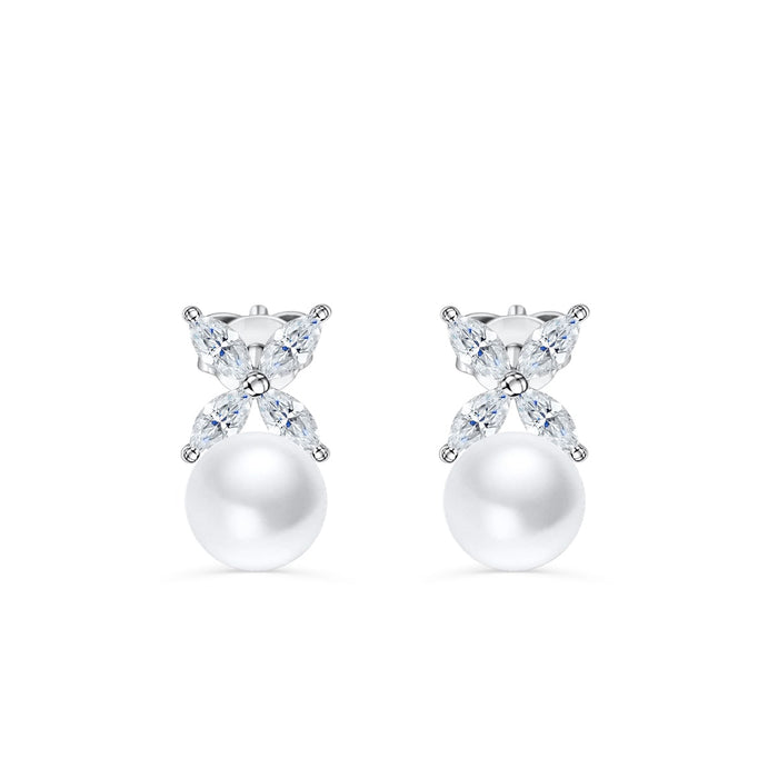 Marquise Floral Pearl Bridal Earrings