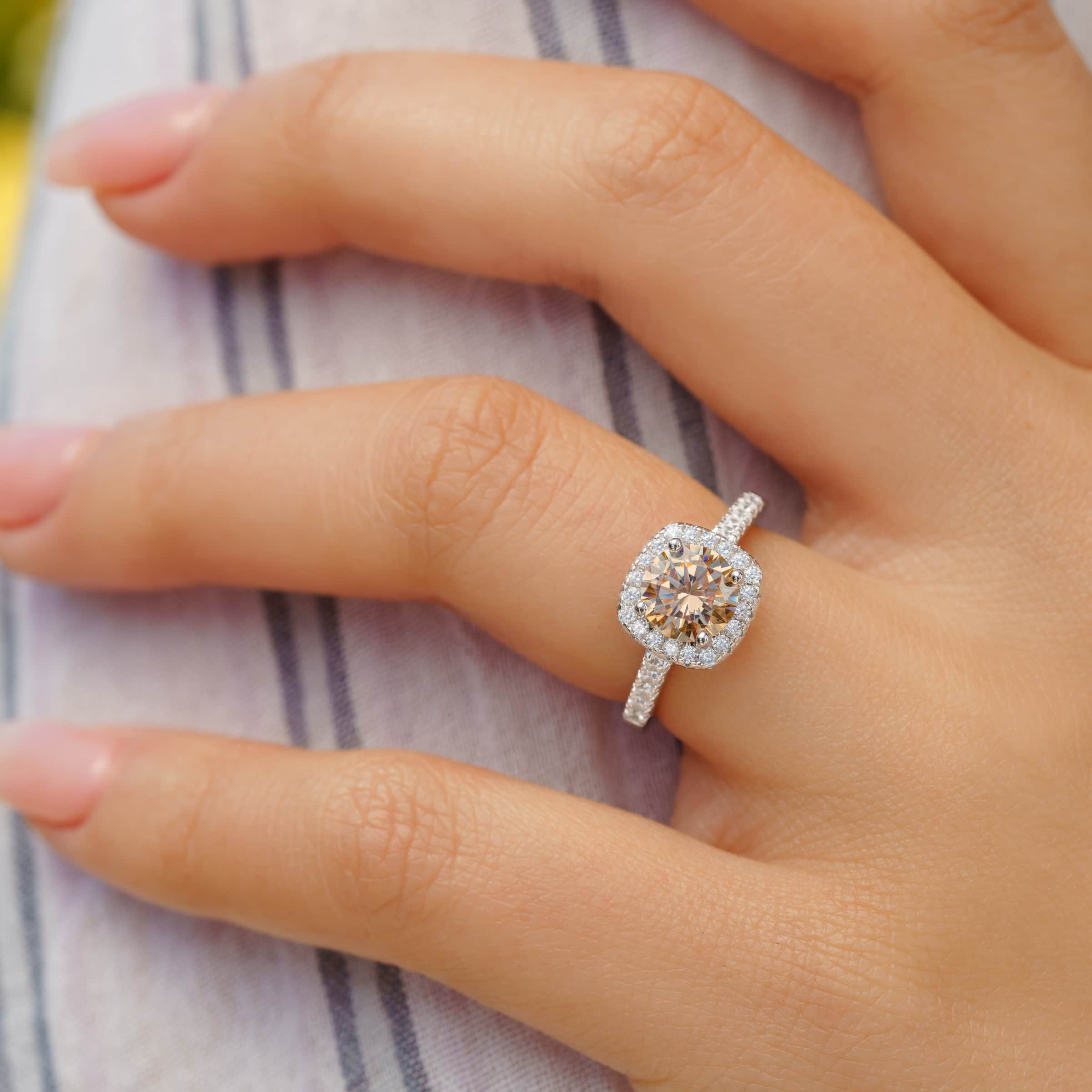 Simulated Morganite Round Halo Engagement Ring