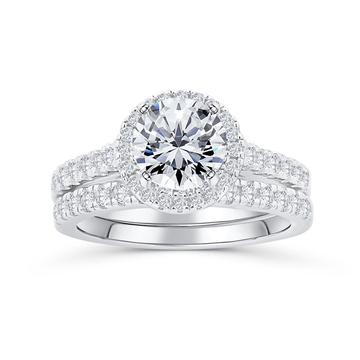 Round Halo Engagement Ring Set
