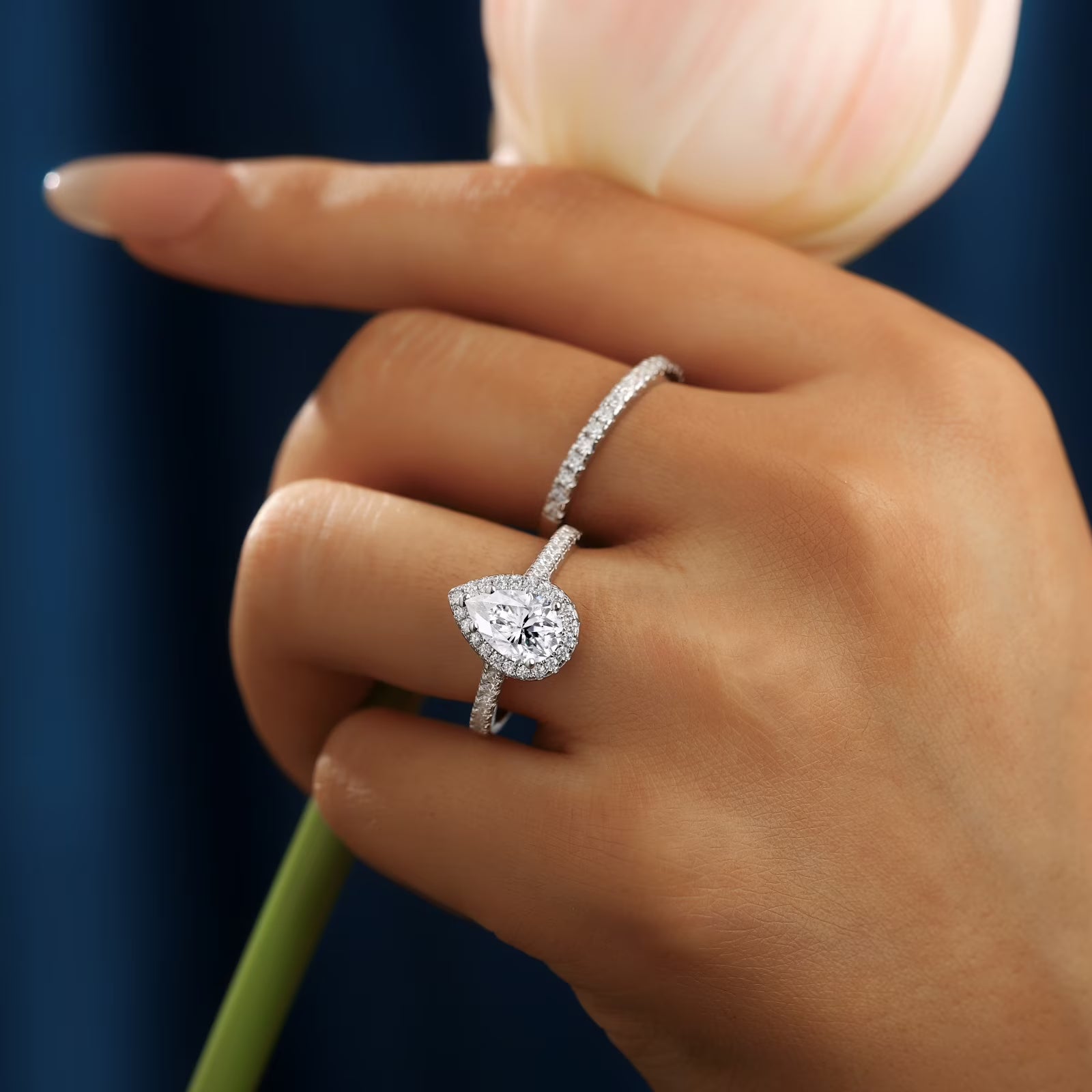 Cushion Halo Engagement Ring Set