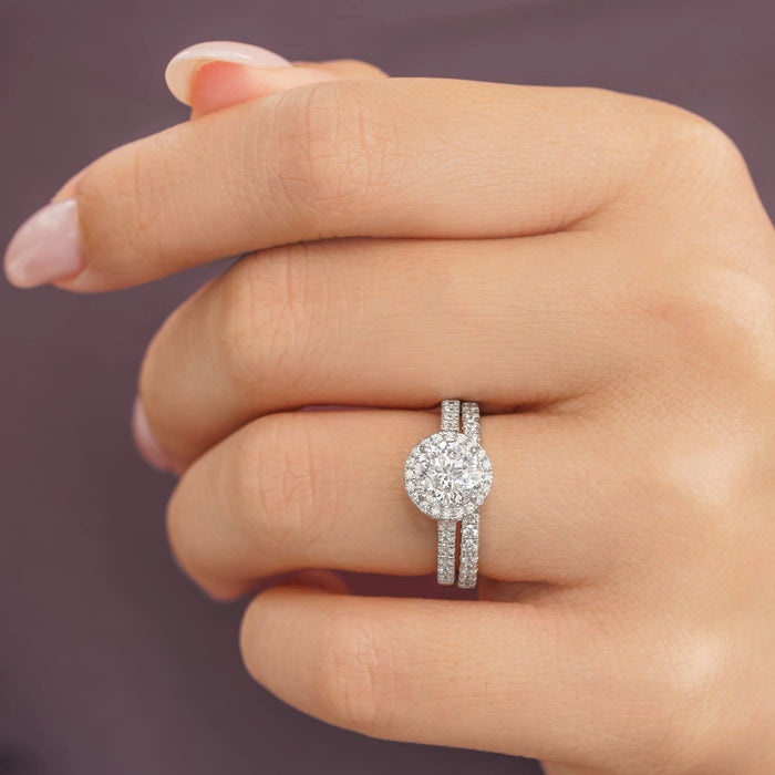 Round Halo Engagement Ring Set