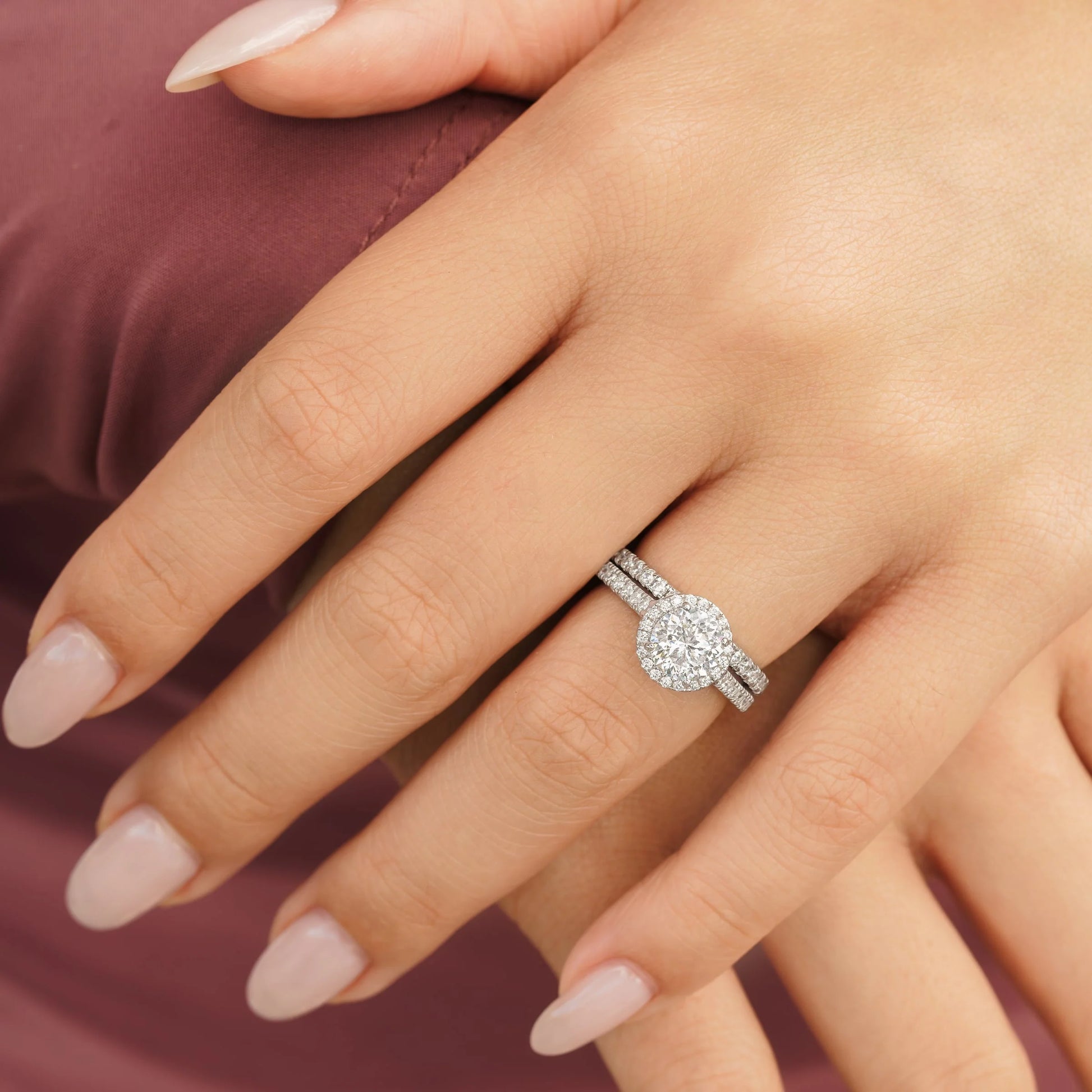 Round Halo Engagement Ring Set