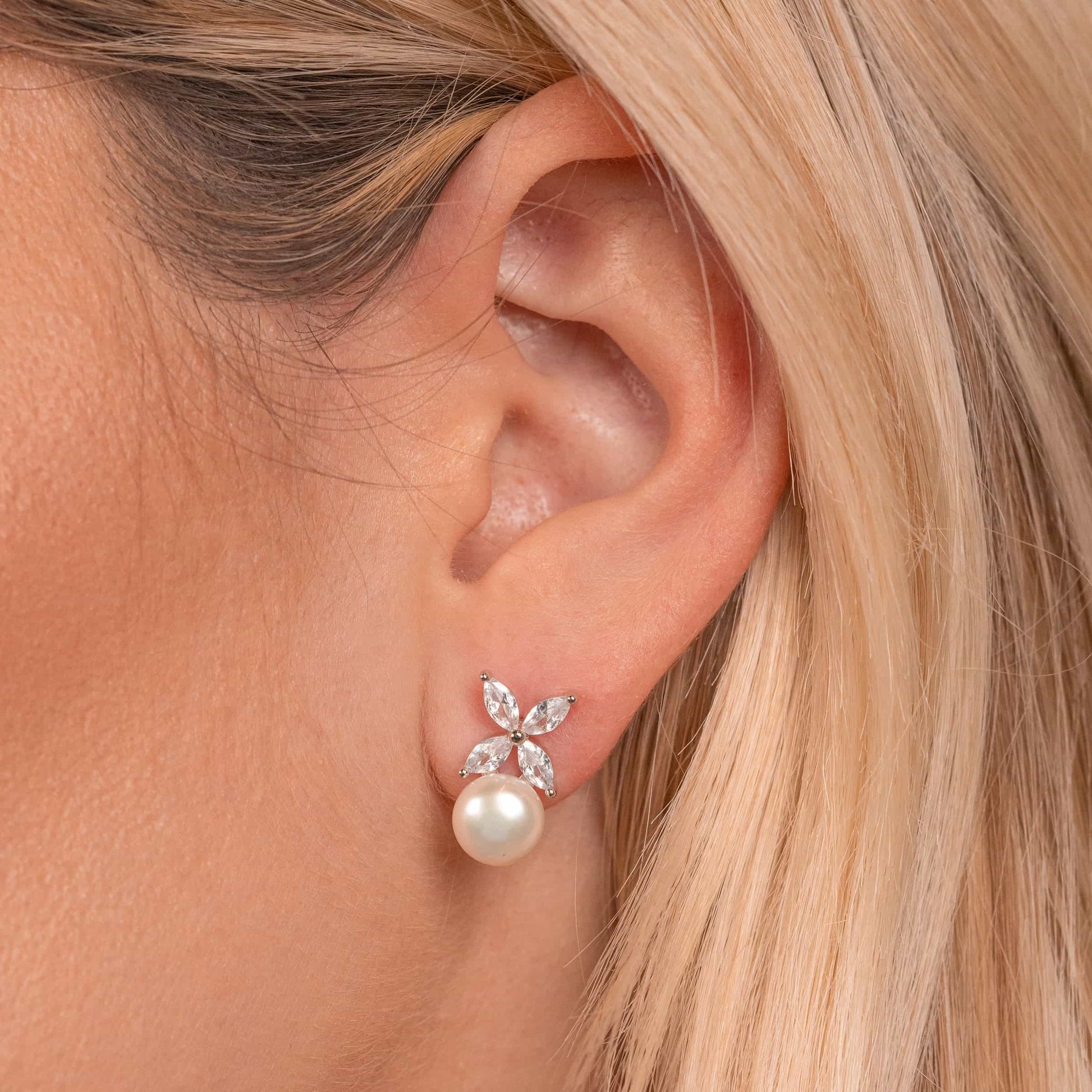 Marquise Floral Pearl Bridal Earrings