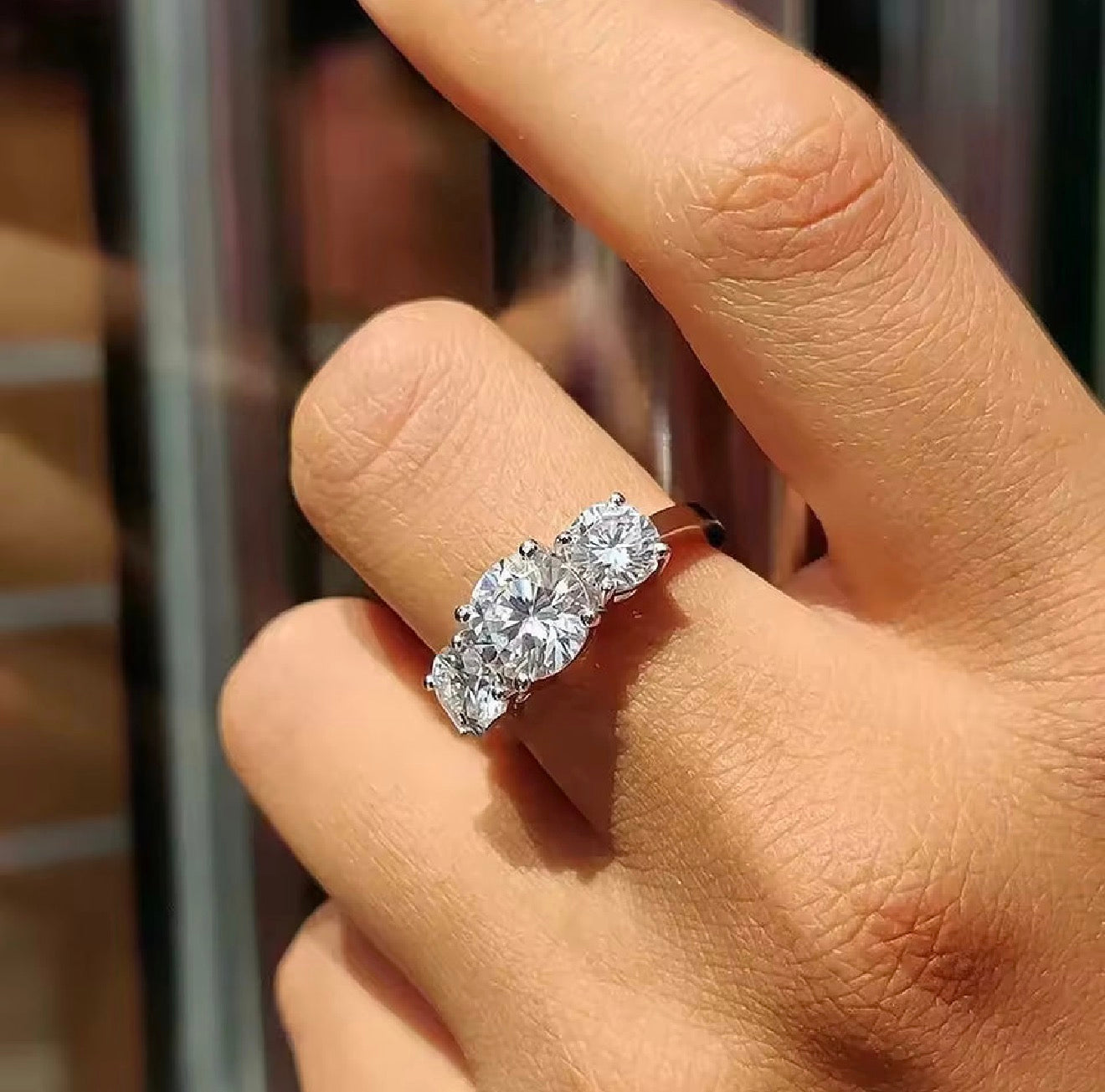 Three Stone Simulated Diamond Engagement Ring