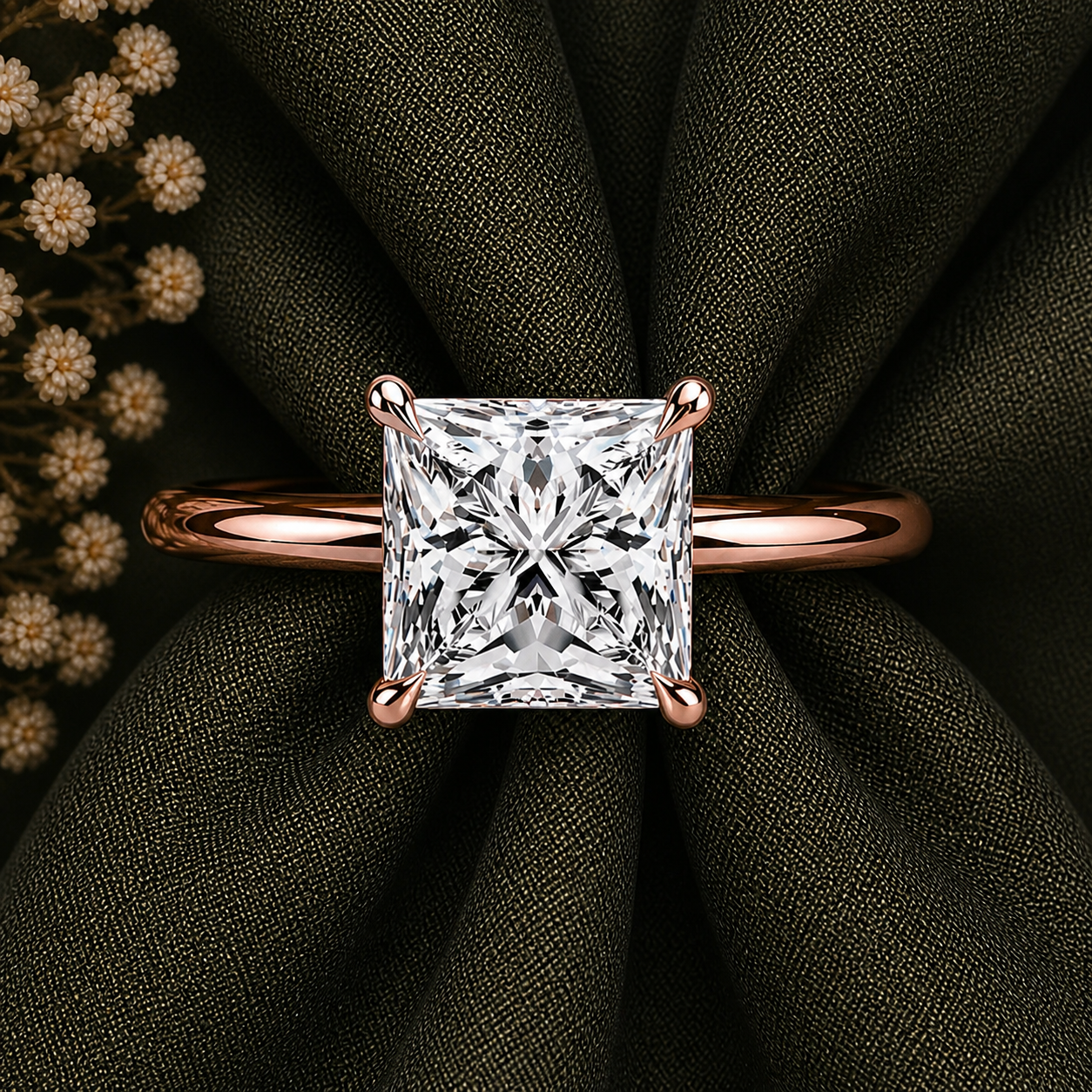 2 Carat Princess Cut Solitaire Moissanite Ring