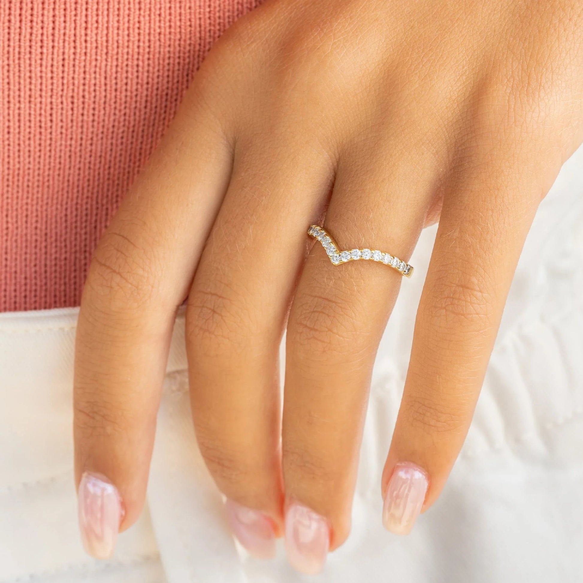 Chevron Half Eternity Wedding Band