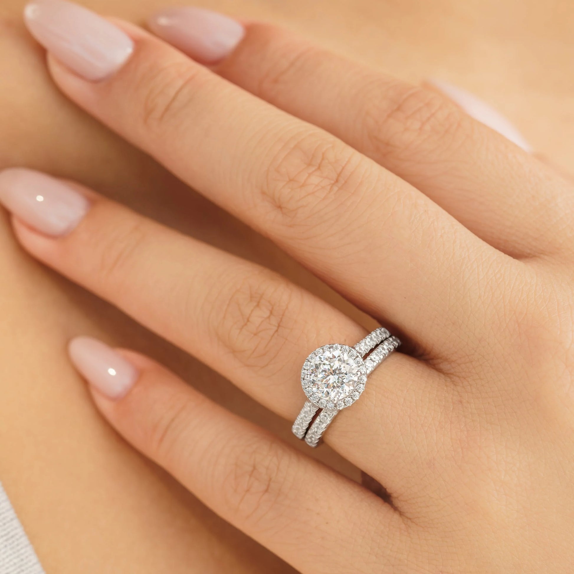 Round Halo Engagement Ring Set