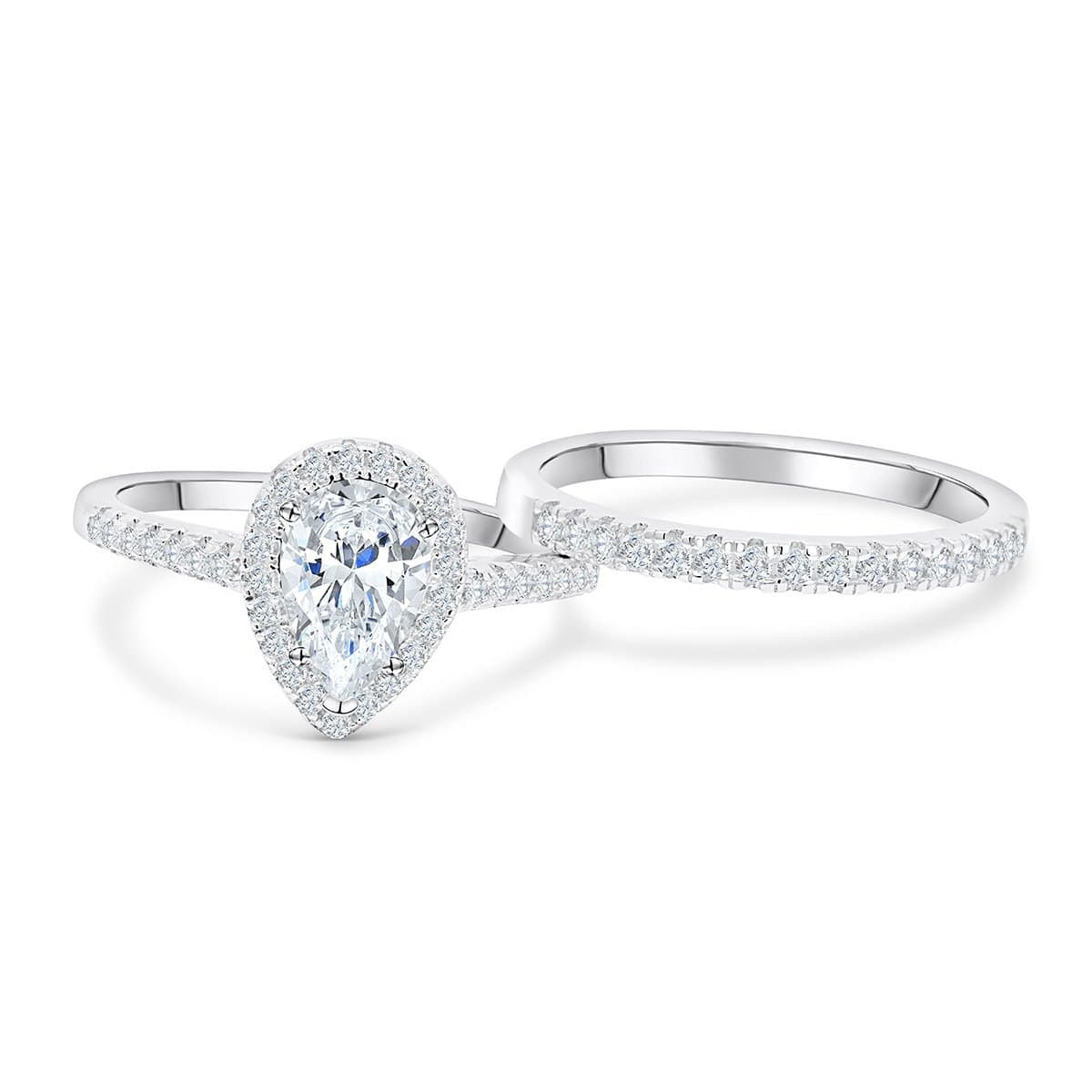 Cushion Halo Engagement Ring Set