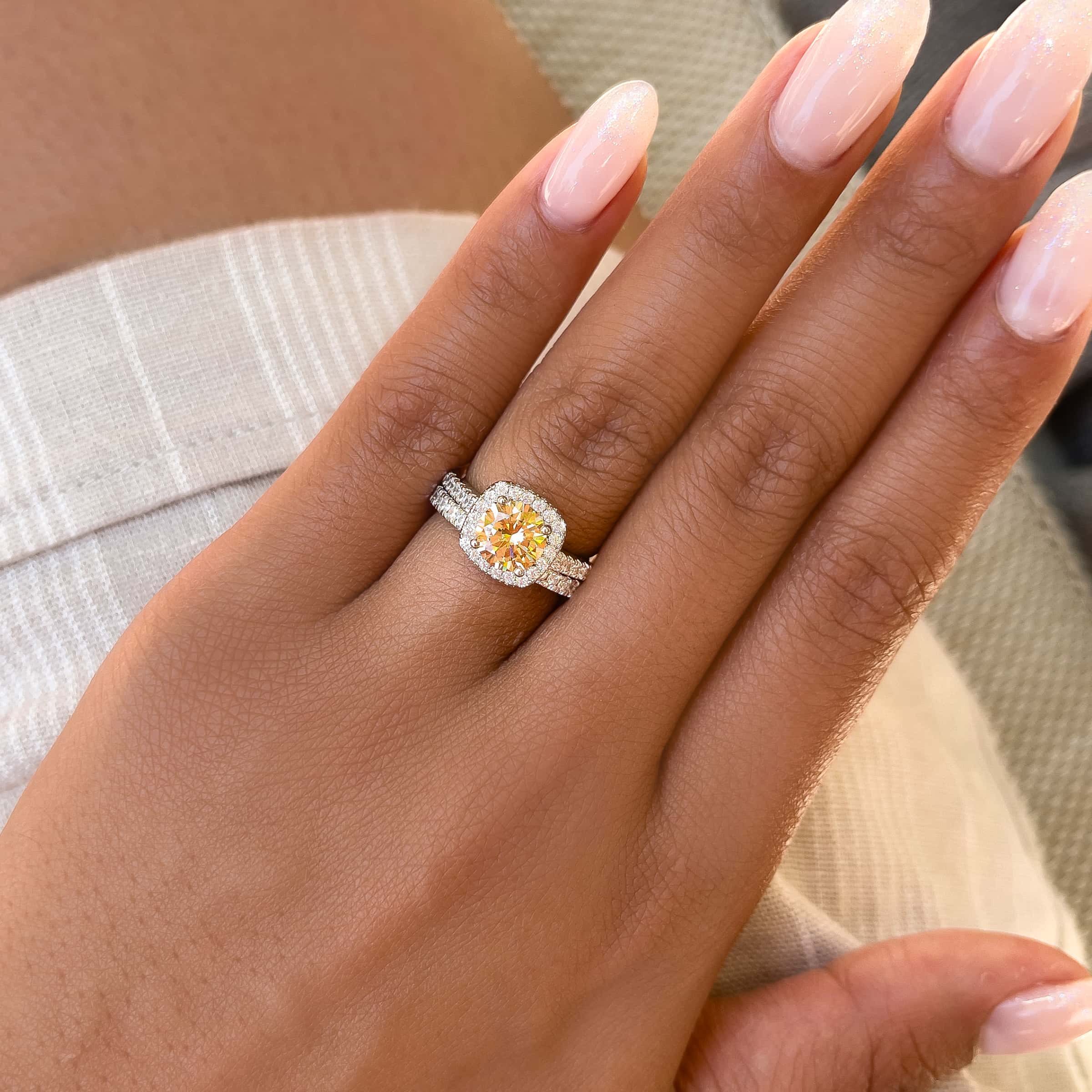 Simulated Morganite Round Halo Engagement Ring