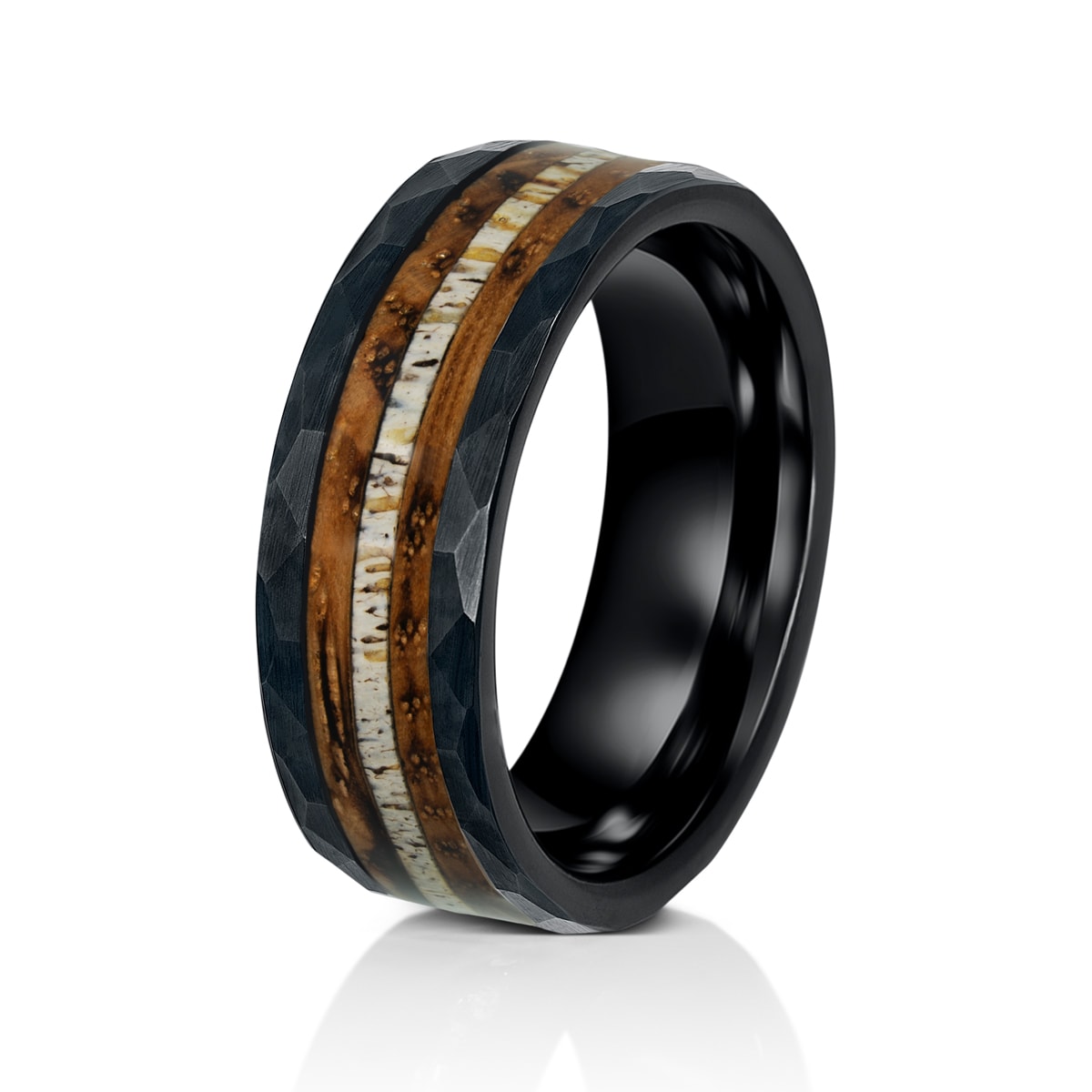 Hammered Tungsten Antler Wedding Ring