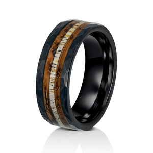 Hammered Tungsten Antler Wedding Ring