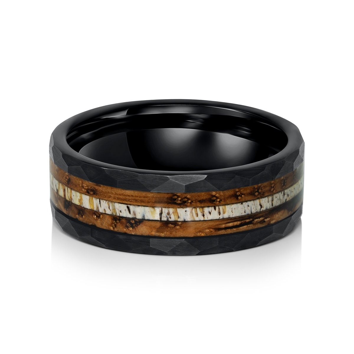 Hammered Tungsten Antler Wedding Ring