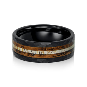 Hammered Tungsten Antler Wedding Ring