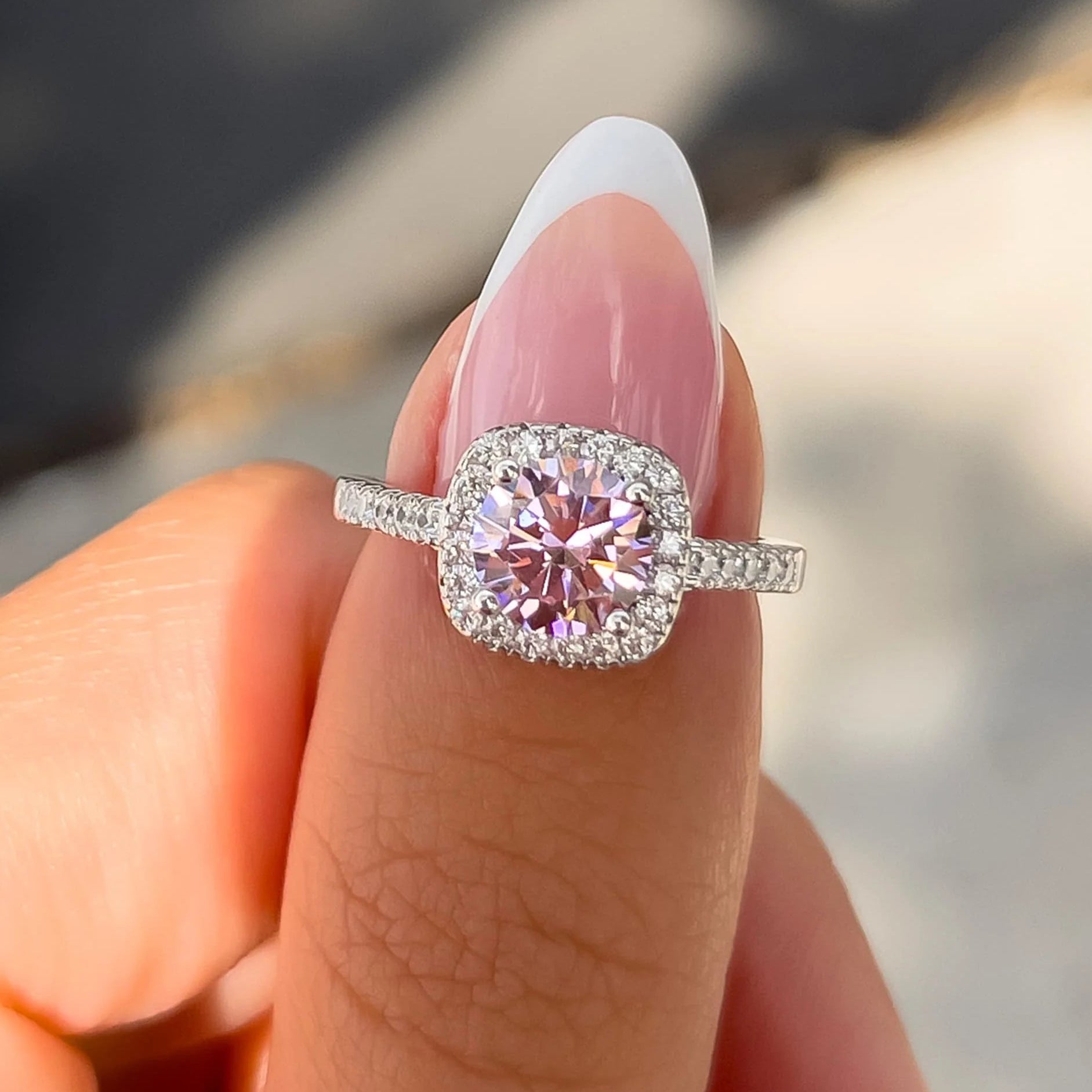 Simulated Sapphire Round Halo Engagement Ring