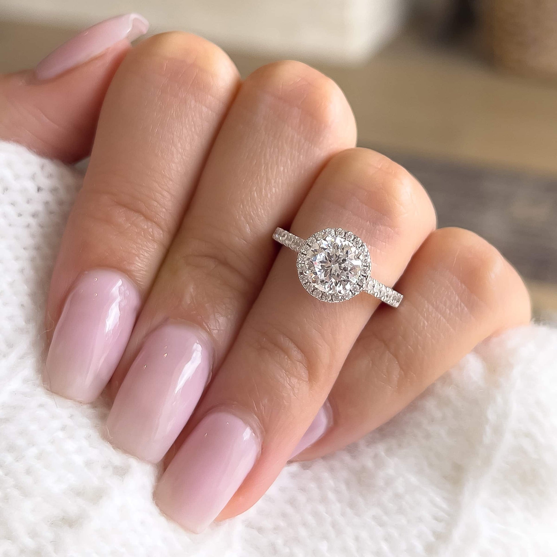 Round Halo Engagement Ring Set
