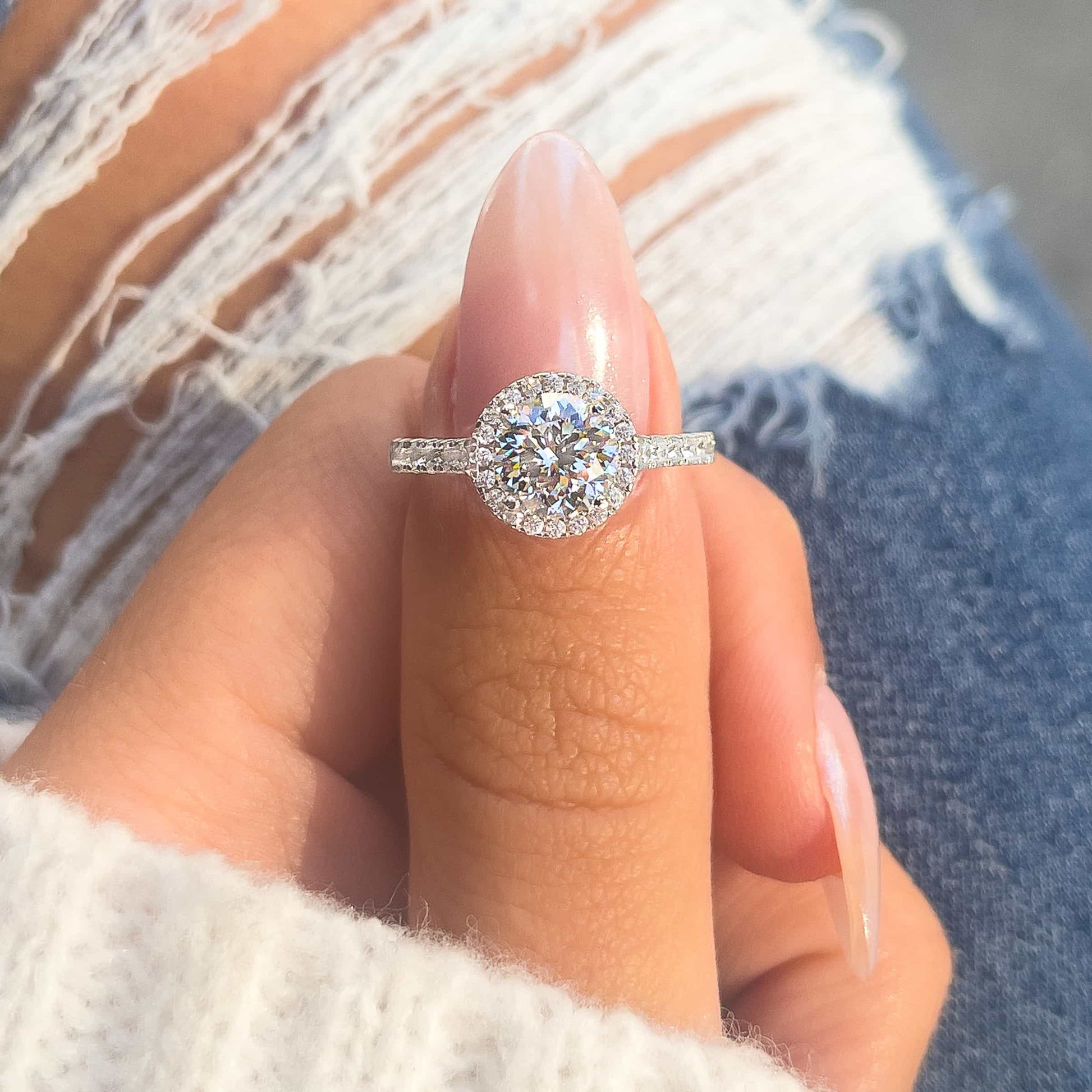 Round Halo Engagement Ring Set