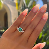 1.5 Carat Simulated Emerald Round Cut Halo Engagement Ring