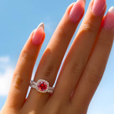 Simulated Ruby Round Halo Engagement Ring