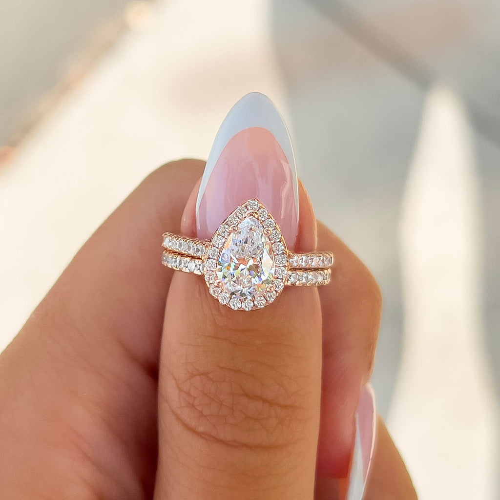 Cushion Halo Engagement Ring Set
