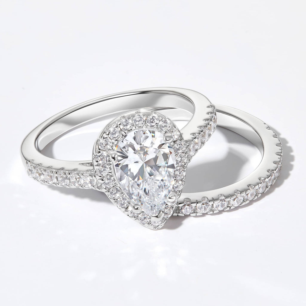 Cushion Halo Engagement Ring Set
